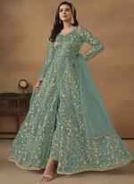 Net Teal Wedding Wear Embroidery Work Anarkali Suit